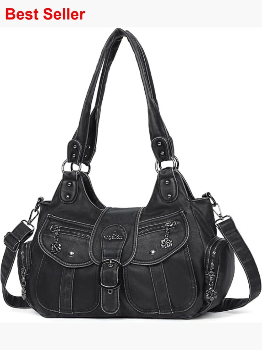 Vegan Leather Hobo Bag with Crossbody Strap Roomy Tote Purse